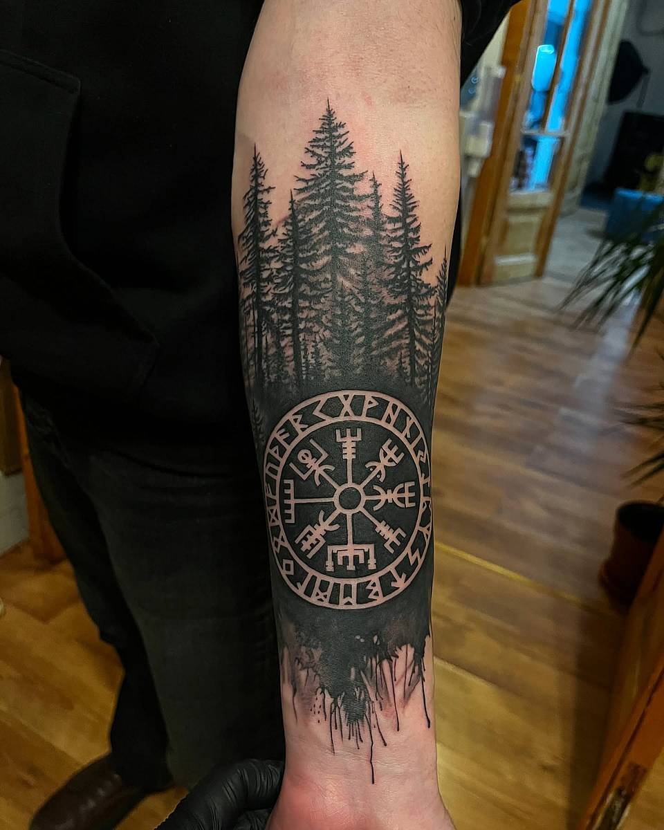 Runic Compass in Pine Forest