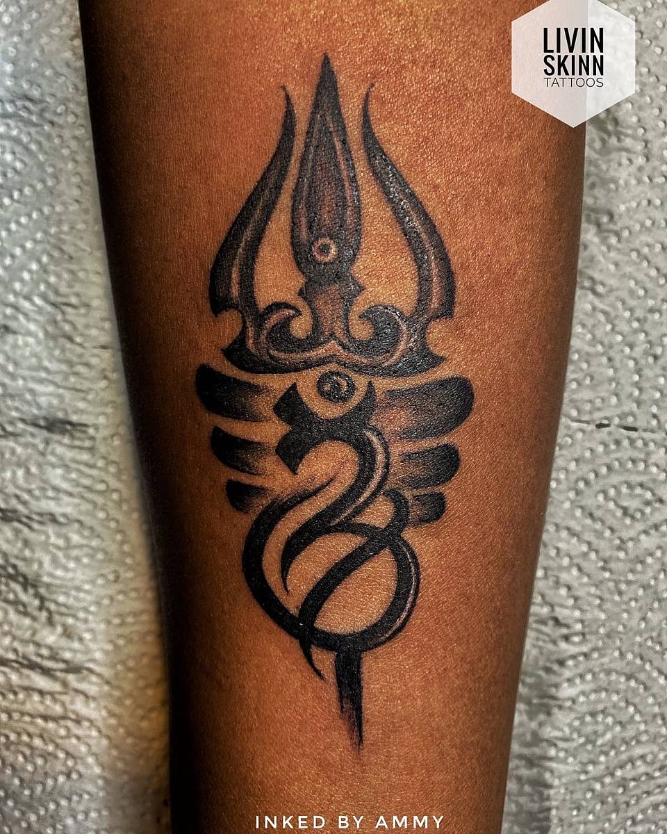 Sacred Trishul with Om and Serpent
