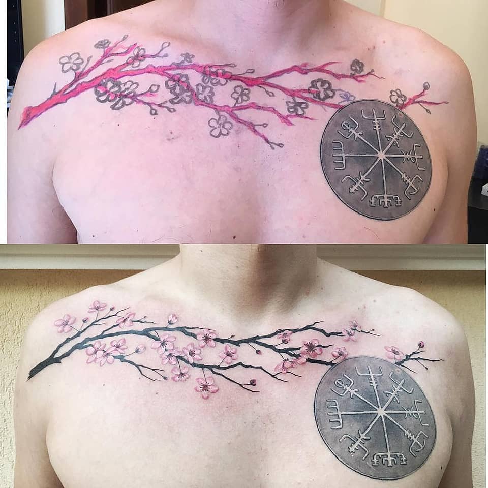 Sakura Branch with Vegvísir Compass