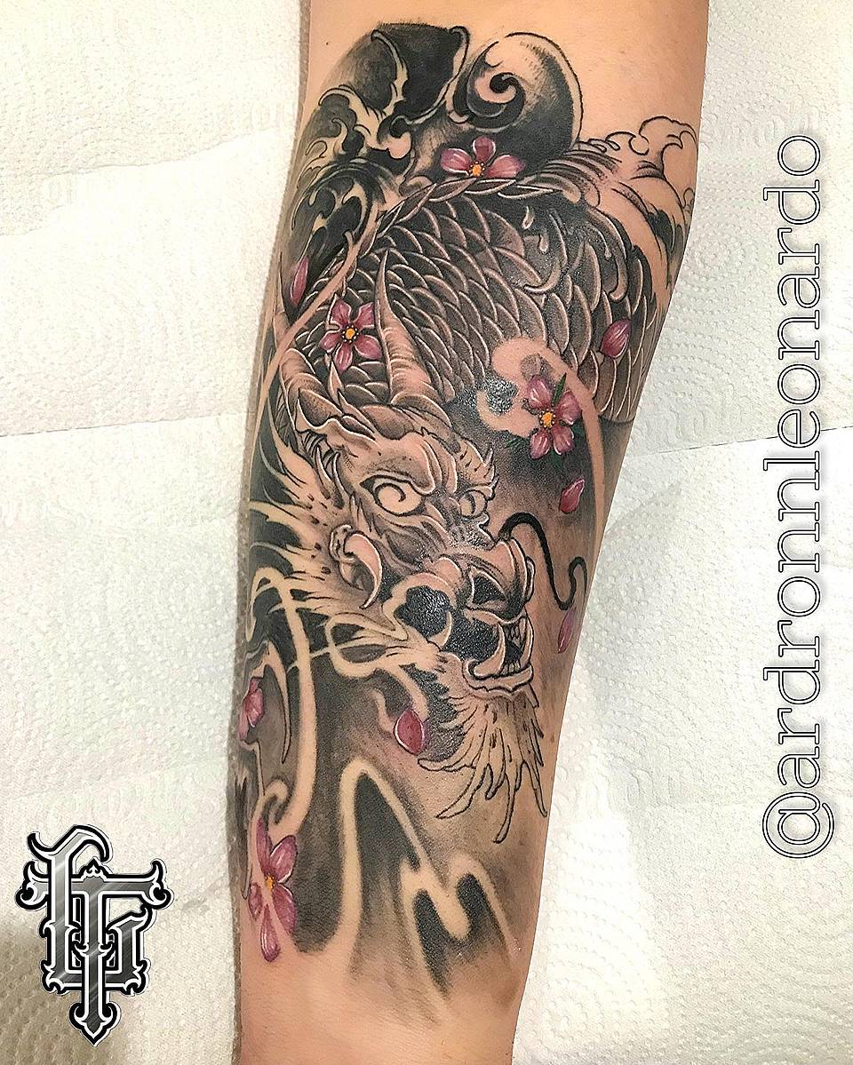 Sakura Dragon (Black & Grey Japanese Dragon)