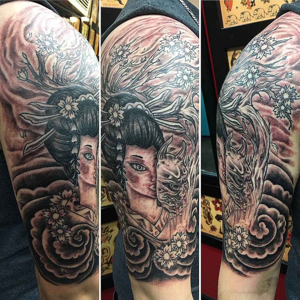 Sakura Geisha and Hannya Half-Sleeve