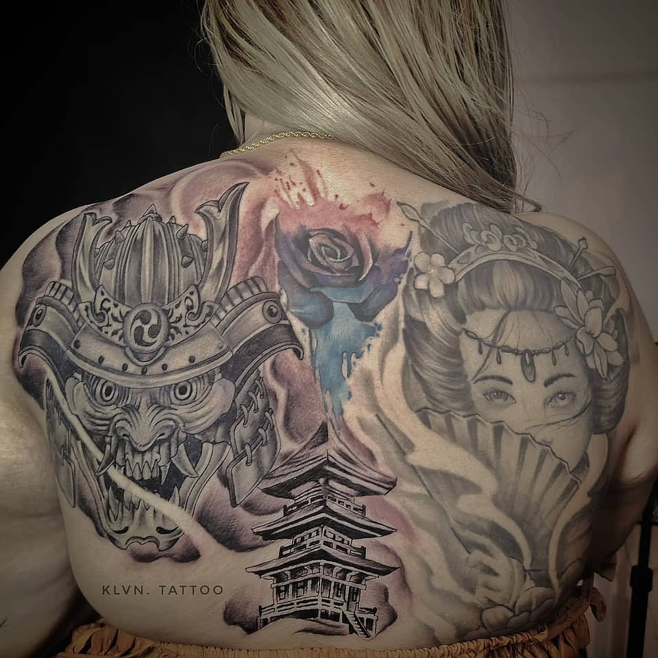 Samurai Oni and Geisha Backpiece