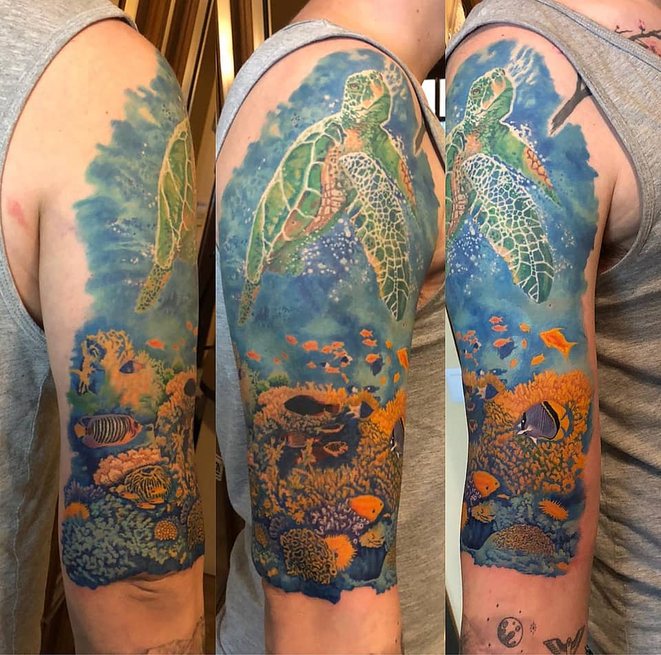 Sea Turtle Coral Reef Half Sleeve