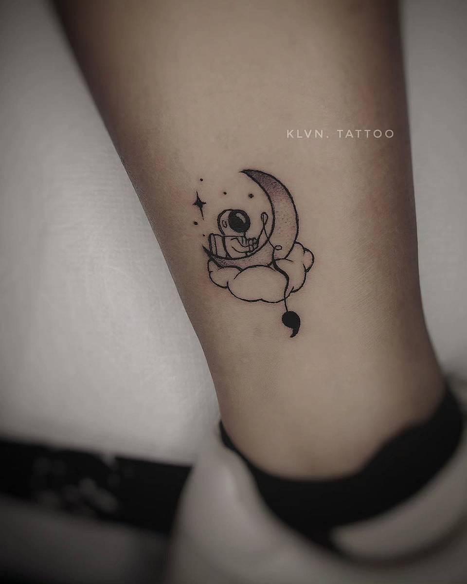 Semicolon Astronaut on Crescent Moon