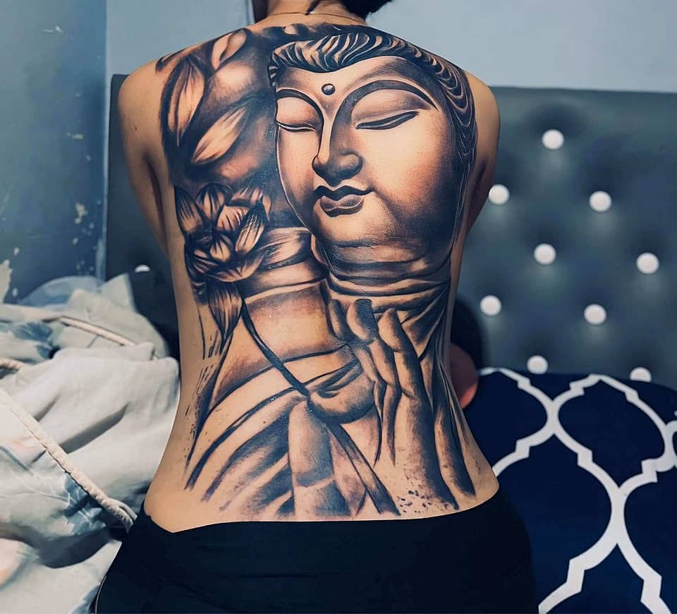 Serene Buddha with Lotus (Full Back)