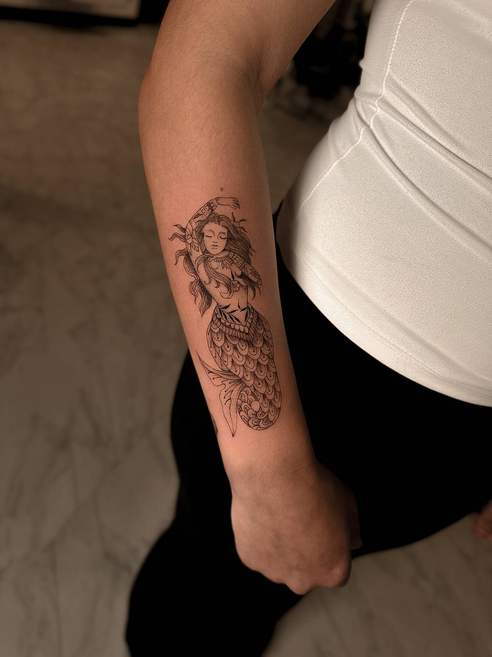 Serene Linework Mermaid