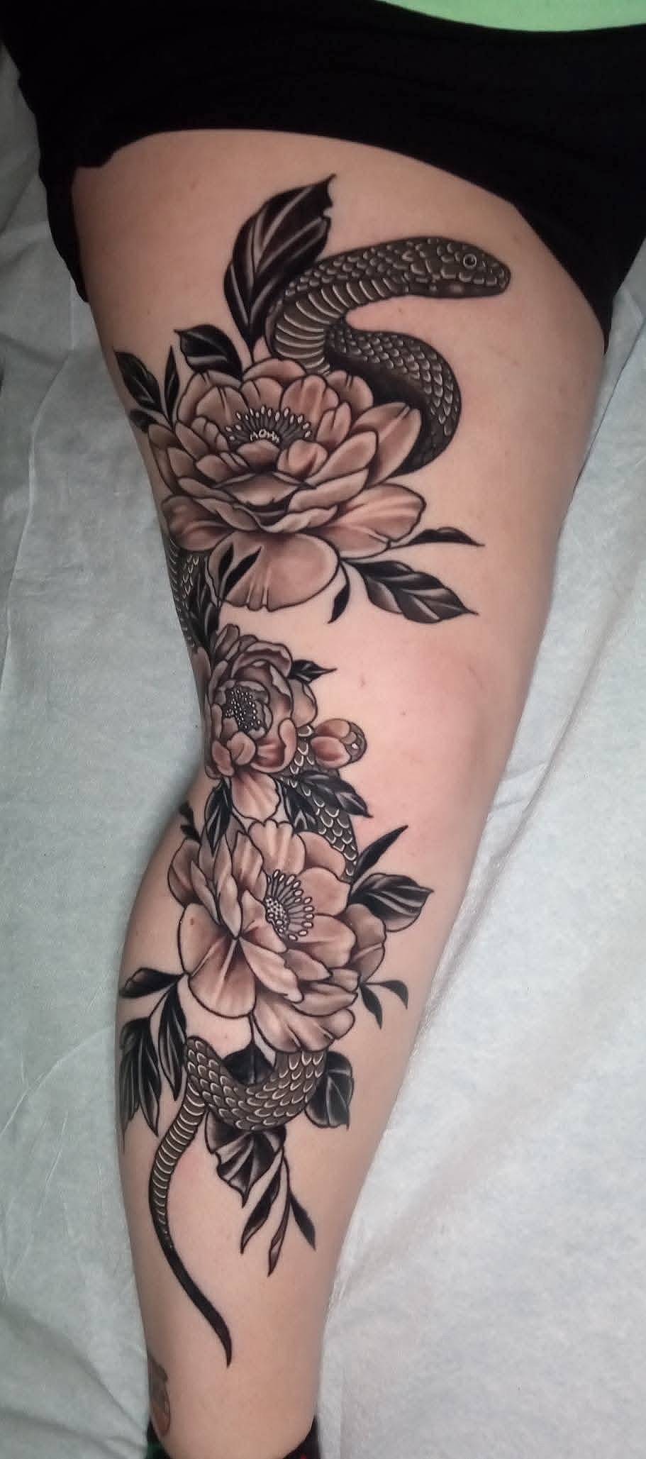Serpent Among Peonies Leg Piece