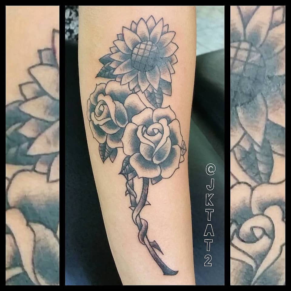 Shaded Sunflower and Roses Vine