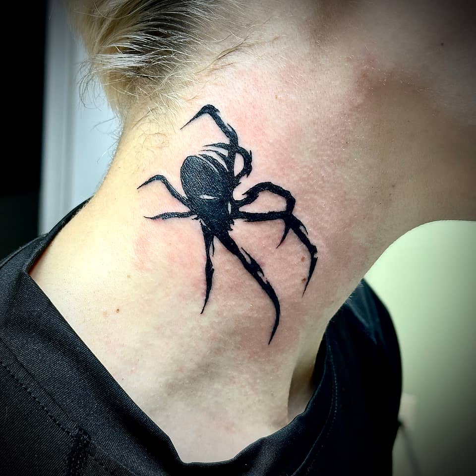 Shadow Spider Neck Tattoo