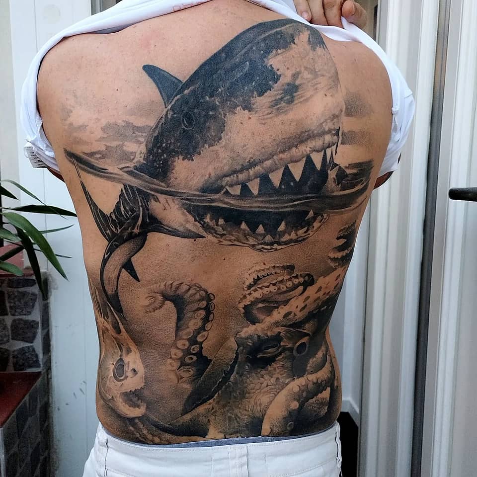 Shark vs Octopus Backpiece