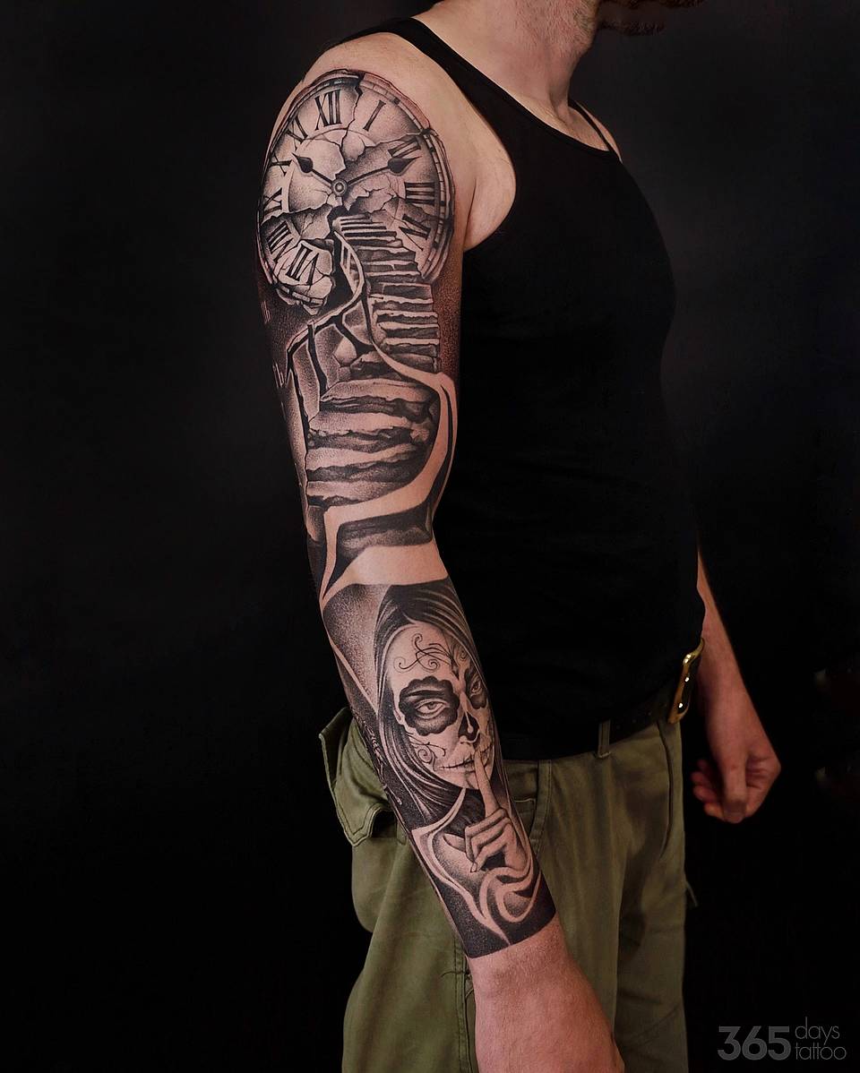 Shattered Clock & Silent Calavera Sleeve