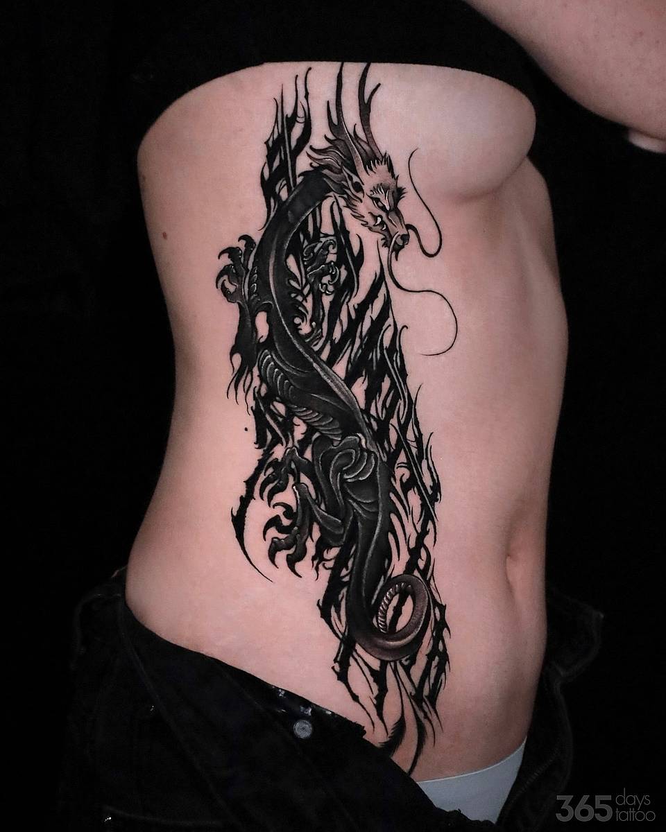 Sinuous Black Oriental Dragon