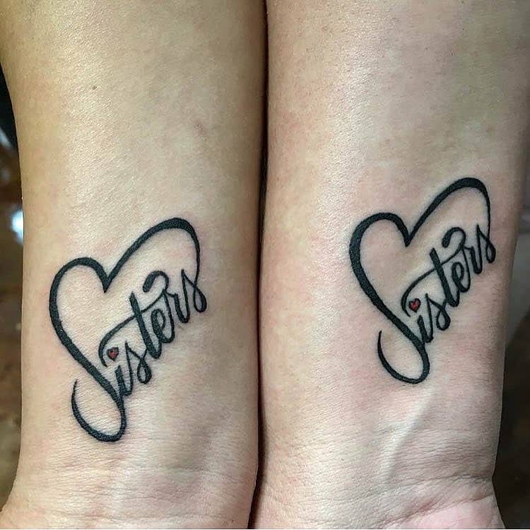 Sisters Heart Script Matching Tattoos