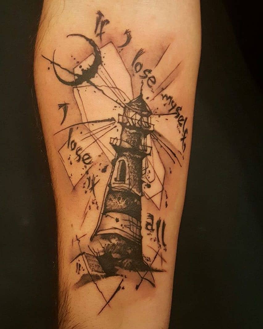 Sketch Lighthouse & Crescent Moon
