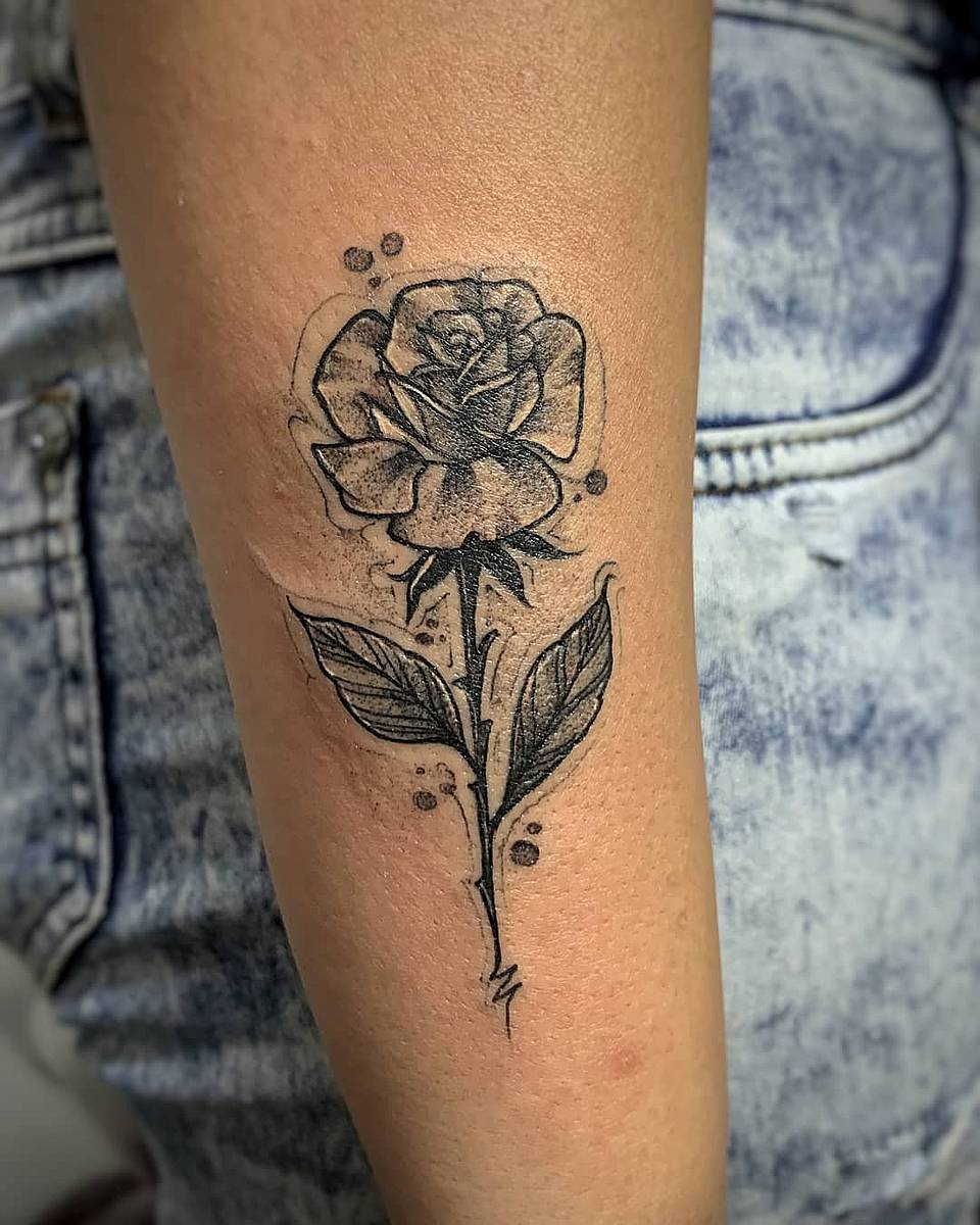 Sketch Rose with Dotwork Stem