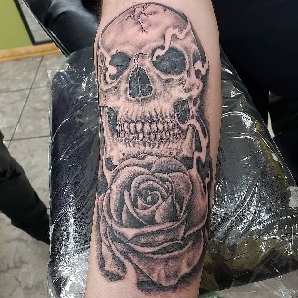 Smoke-Wreathed Skull and Rose