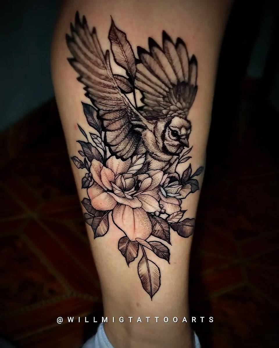 Soaring Bird and Rose Bloom