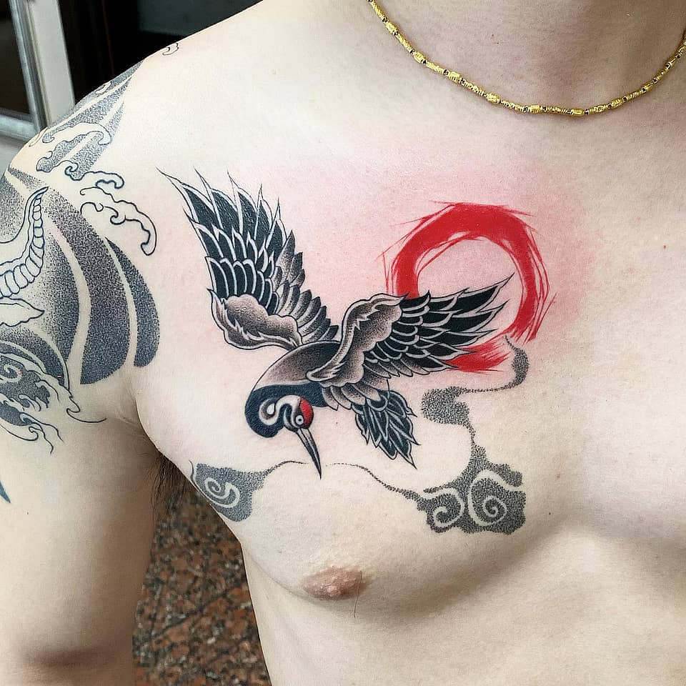 Soaring Crane with Red Ensō