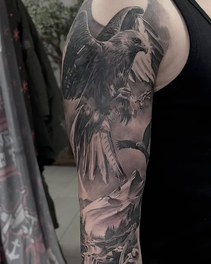 Soaring Eagle and Mountain Landscape