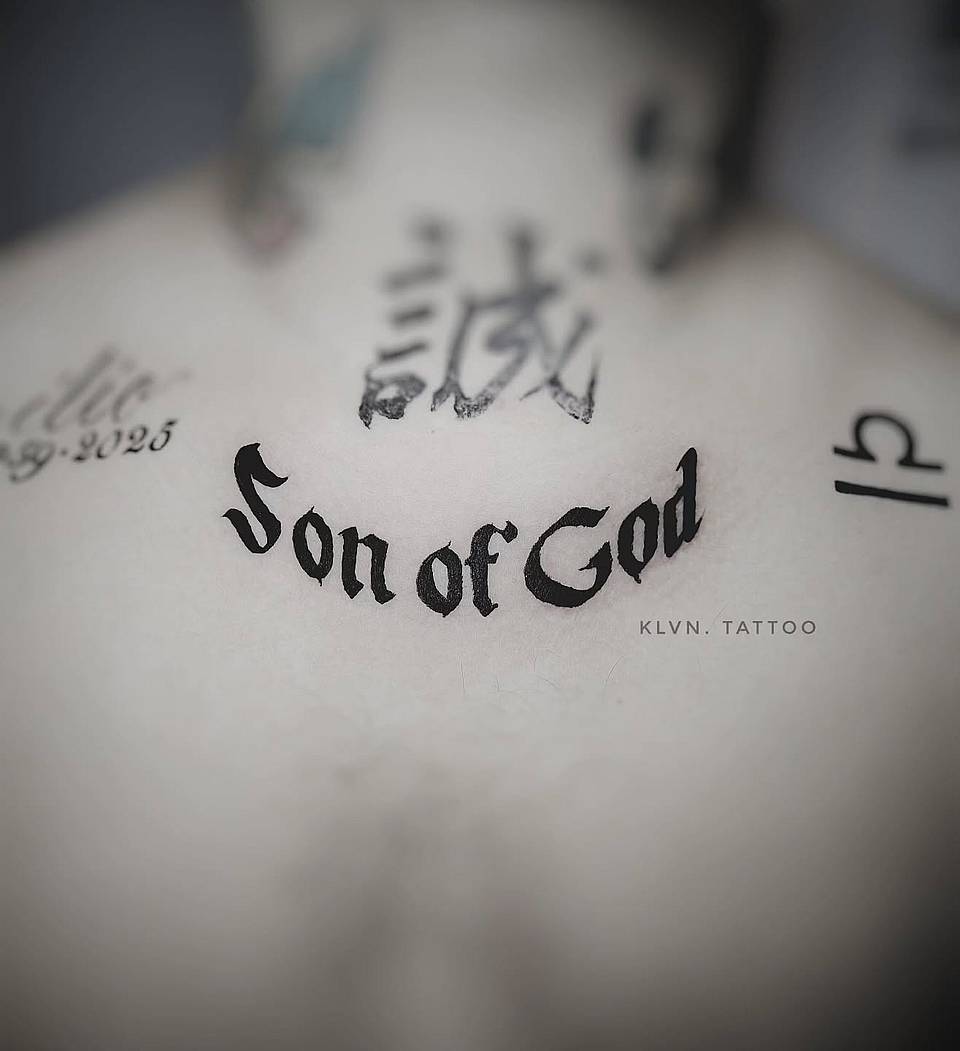 Son of God Blackletter Chest Tattoo