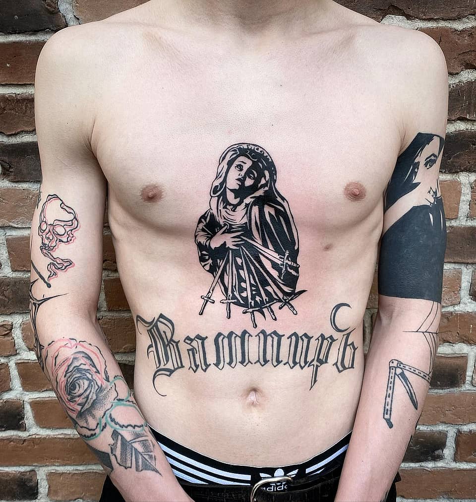 Sorrowful Virgin — Blackwork Chest Piece