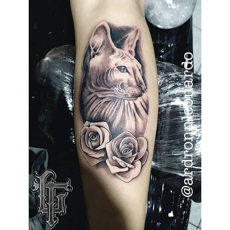 Sphynx Portrait with Roses