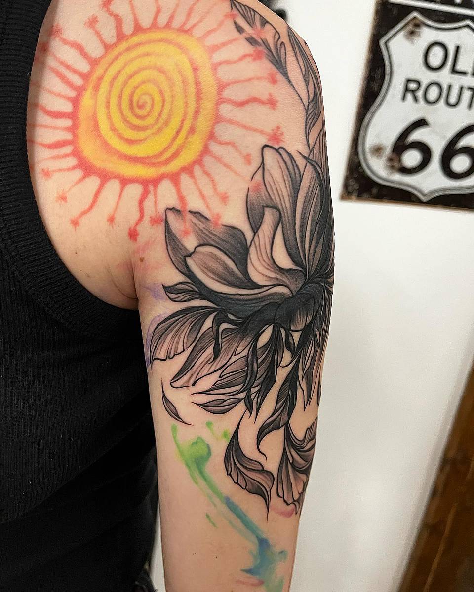 Spiral Sun with Flowing Floral