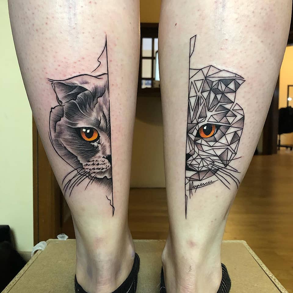 Split Cat Pair — Realism & Geometric Halves