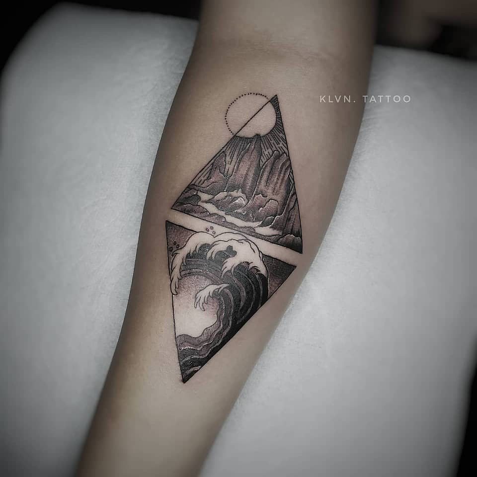 Split Landscape: Mountain & Wave