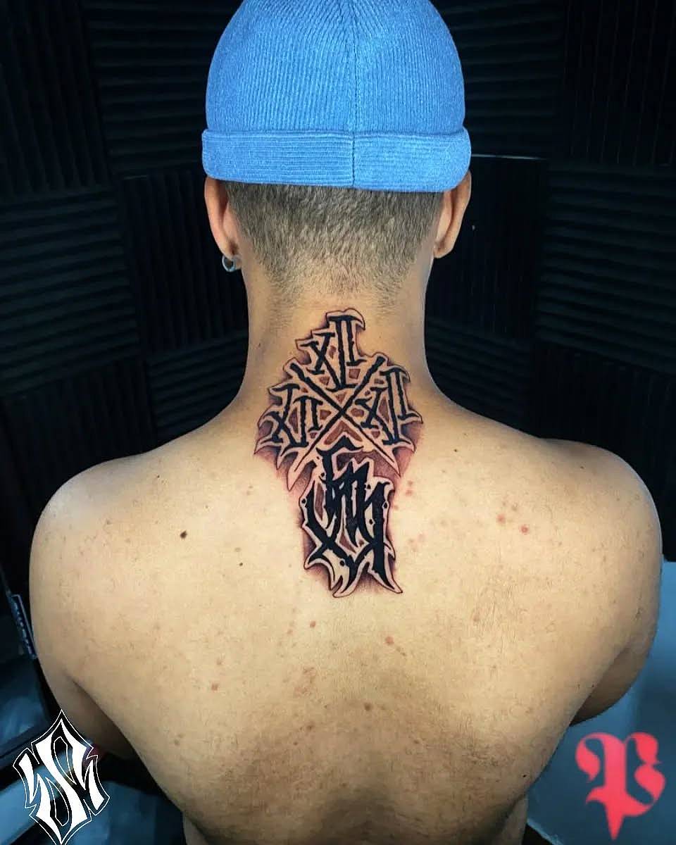 Stacked Blackletter Sigil at the Nape