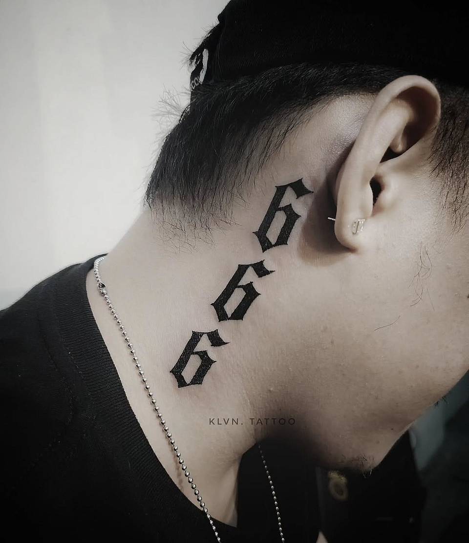 Stacked Gothic 666 Neck Tattoo