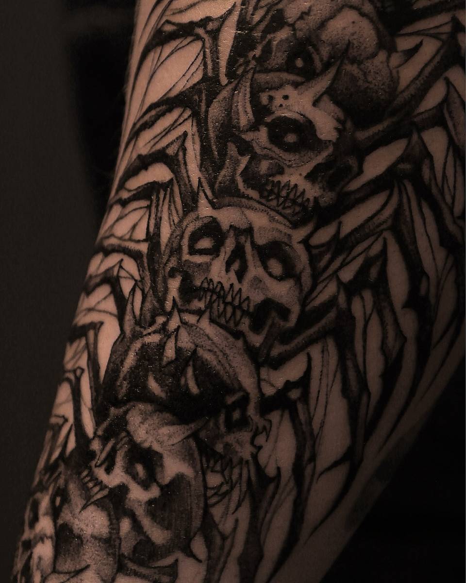Stacked Skulls Blackwork