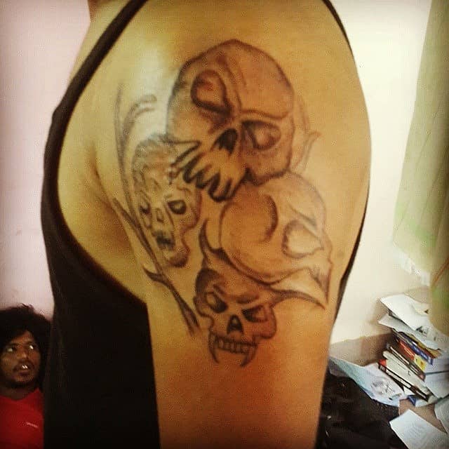Stacked Skulls in Black and Grey
