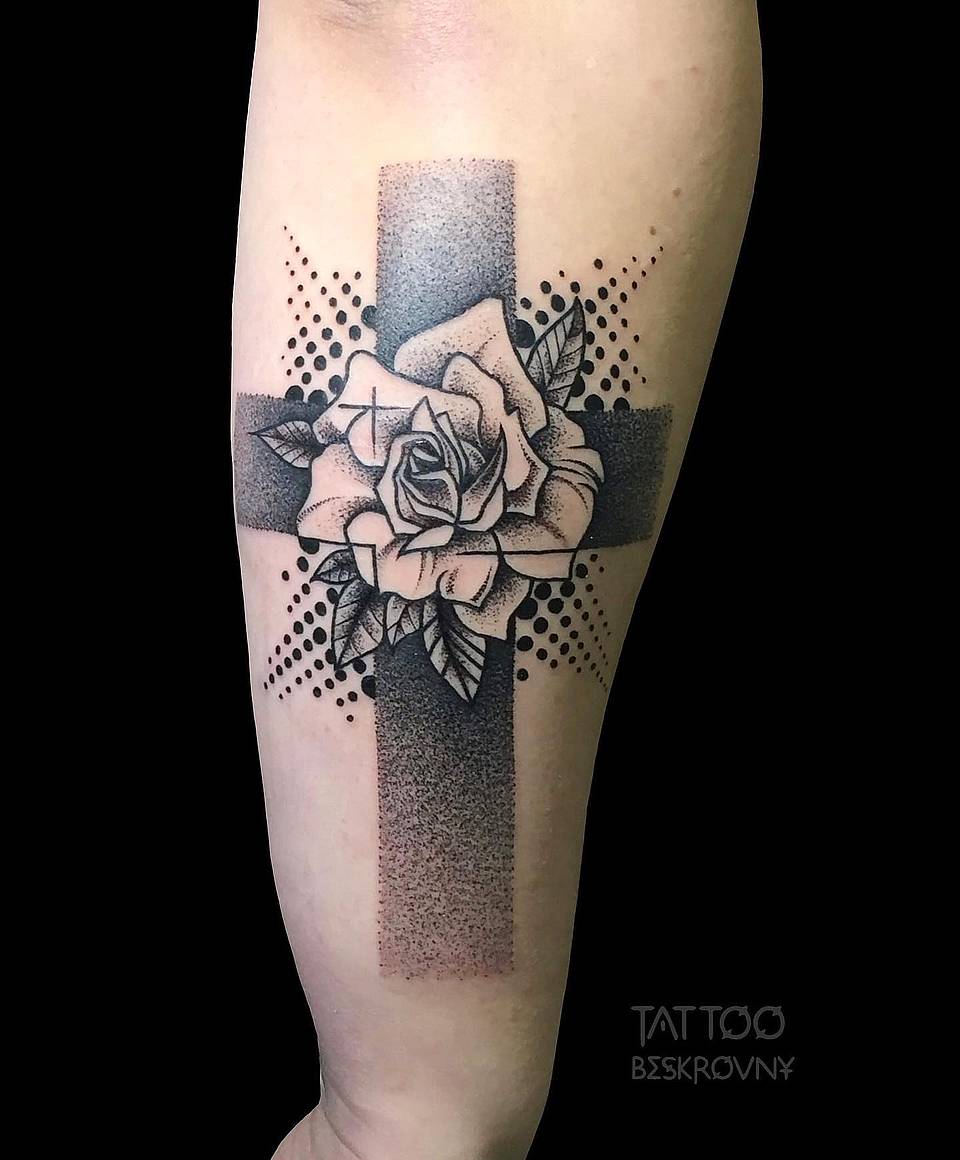 Stipple Rose on Cross