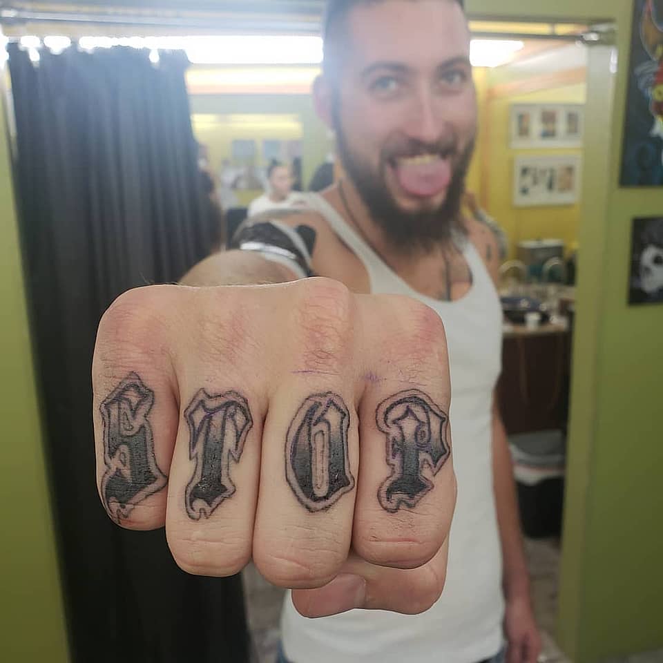 STOP Knuckle Lettering