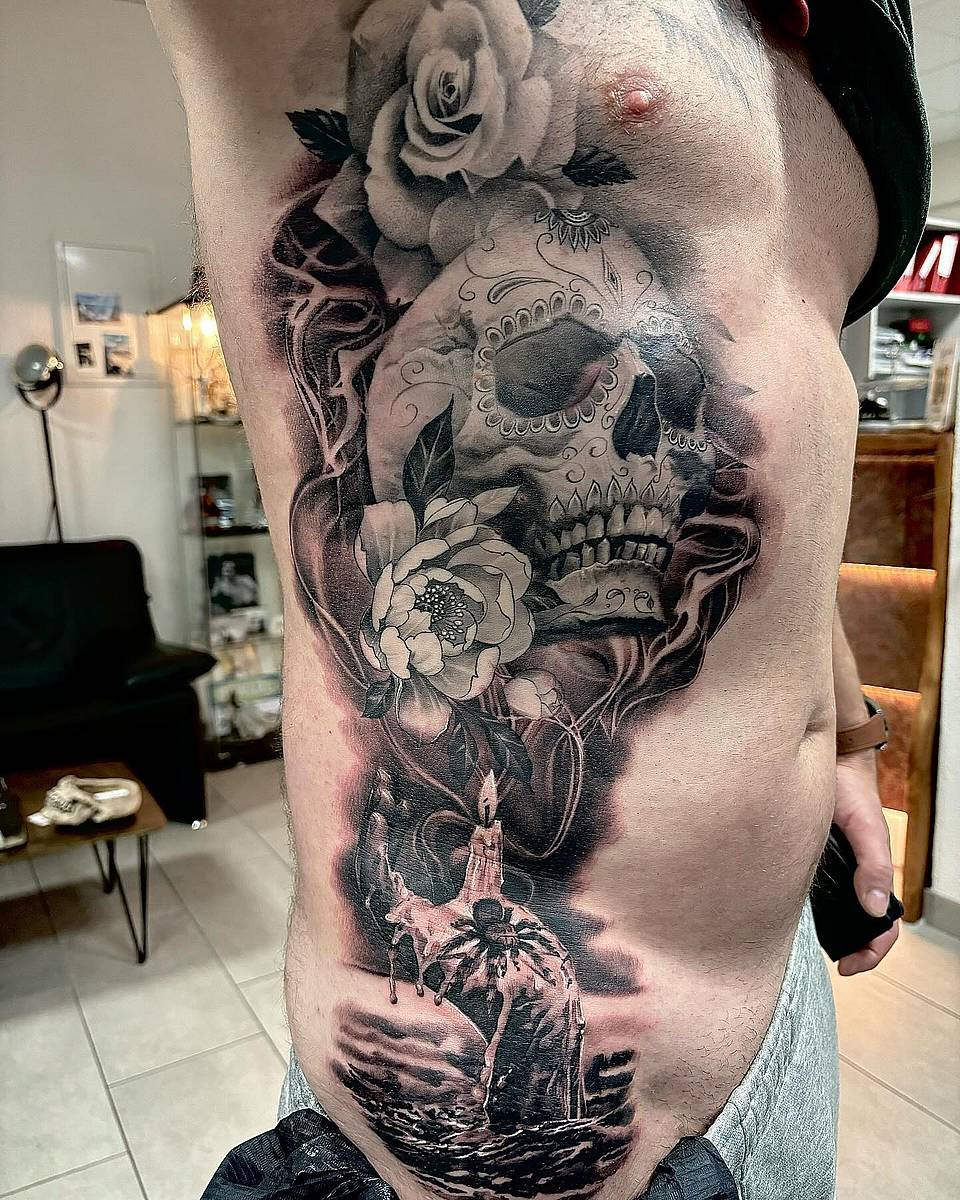 Sugar Skull & Roses Rib Piece