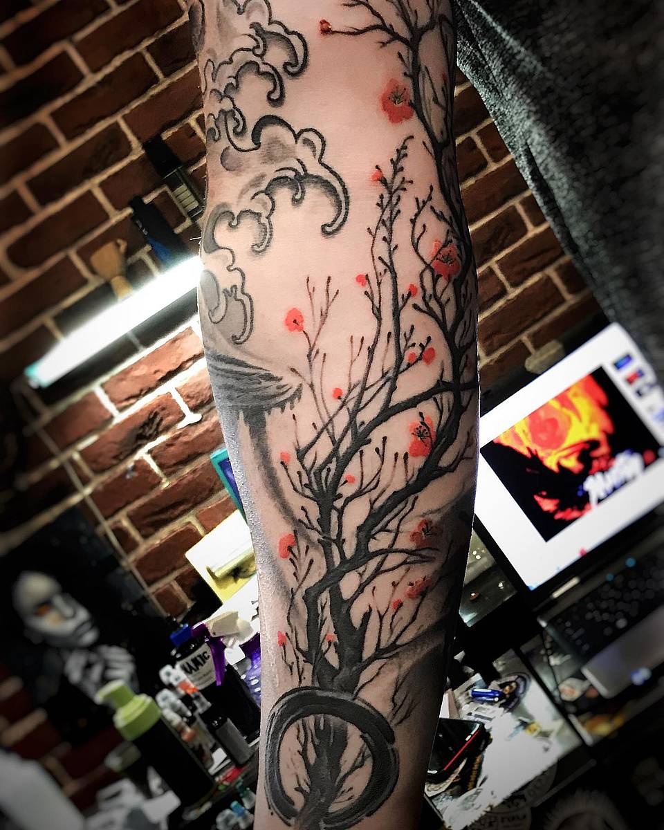 Sumi-e Cherry Blossom Tree and Enso