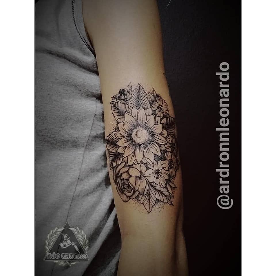 Sunflower and Rose Floral Cluster