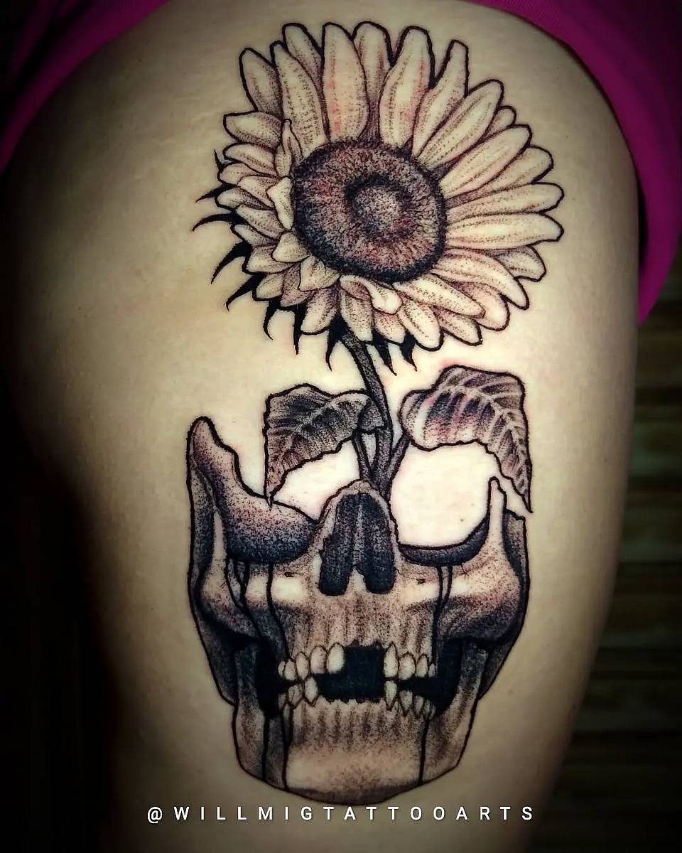Sunflower Rising from Skull