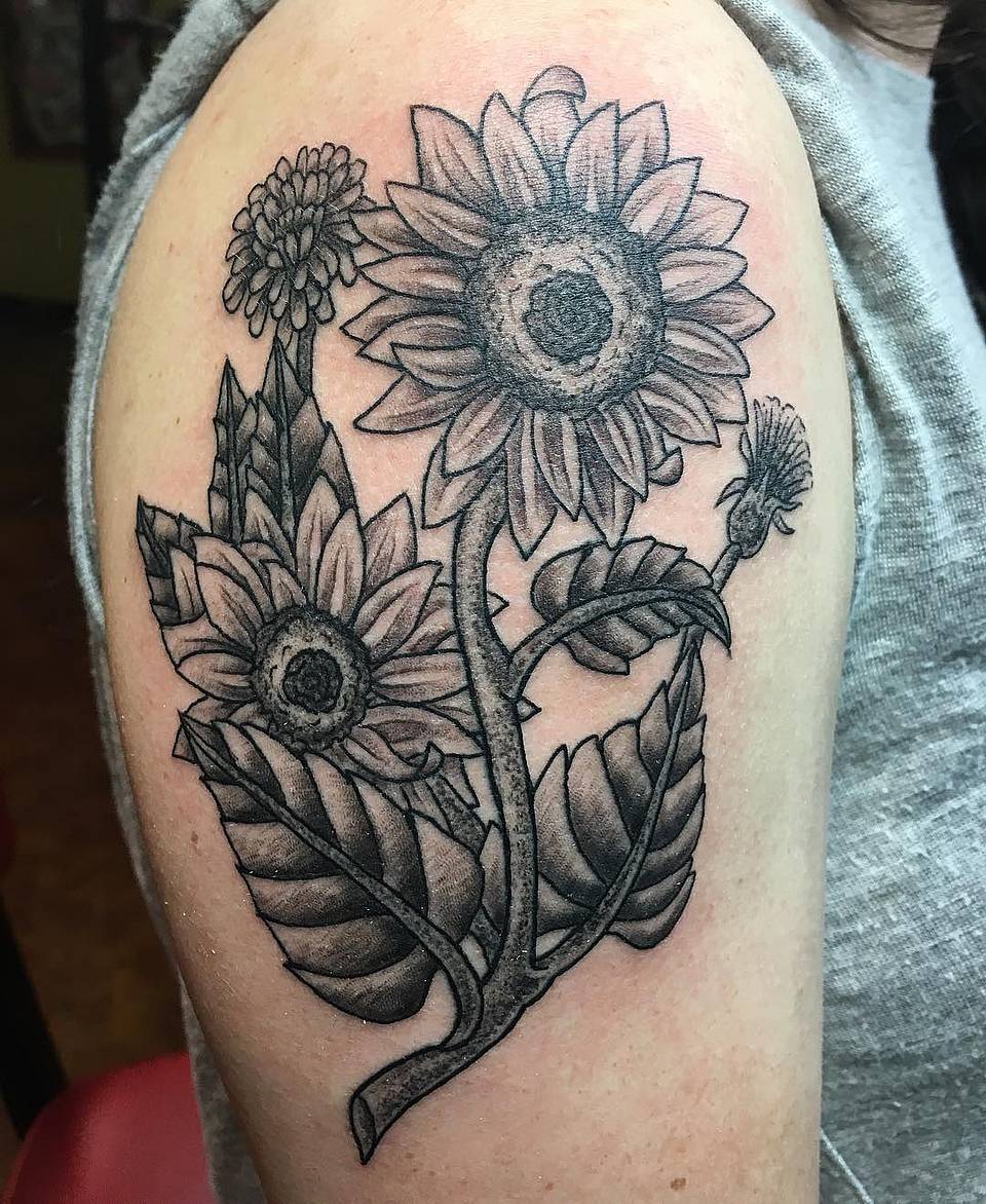 Sunflower Trio in Blackwork