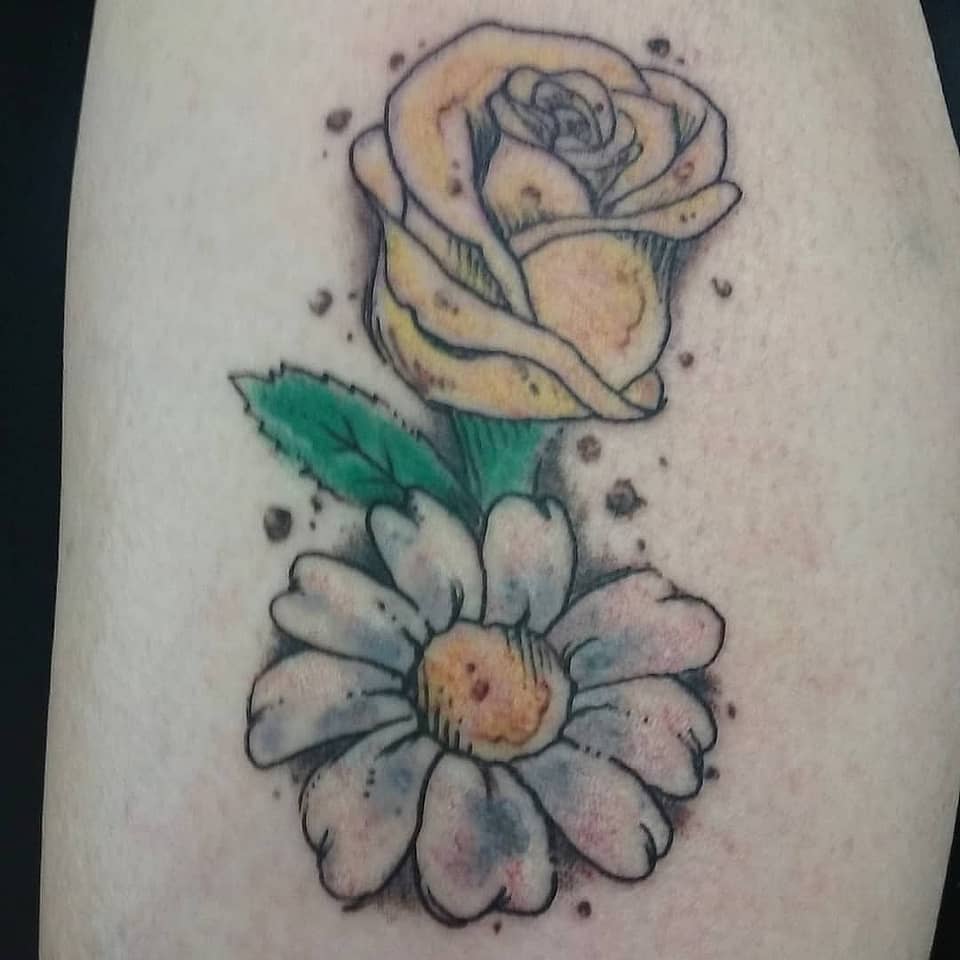 Sunlit Rose and Daisy