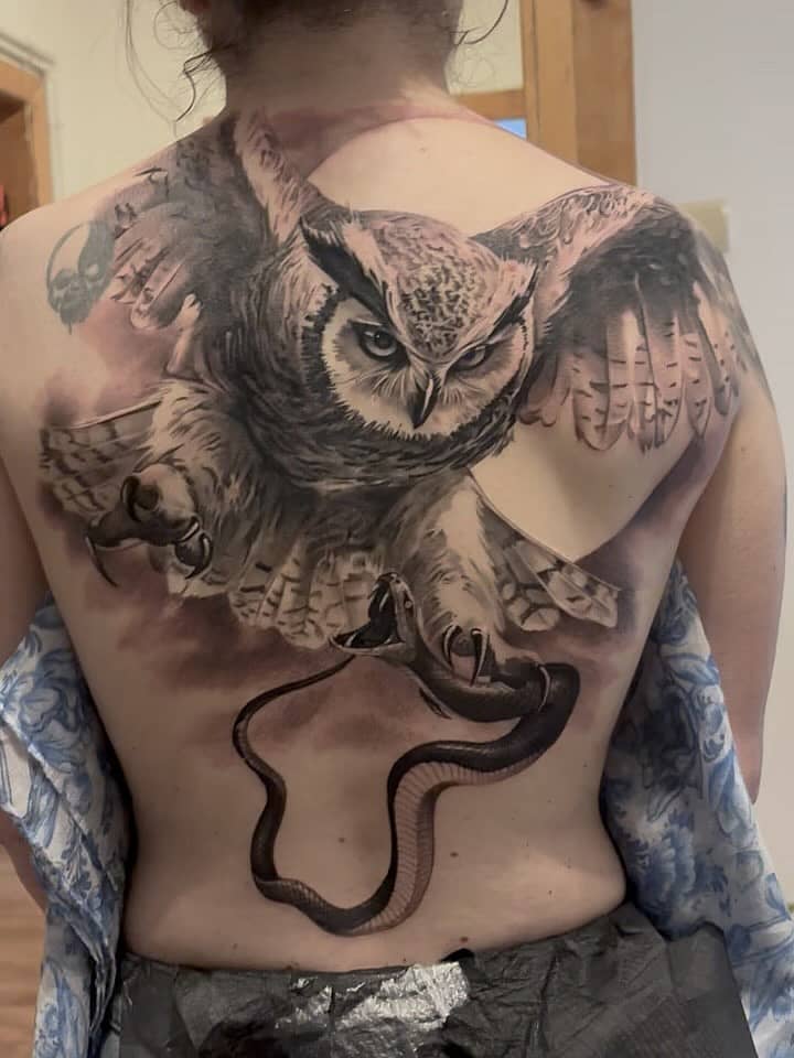 Swooping Owl & Snake Backpiece