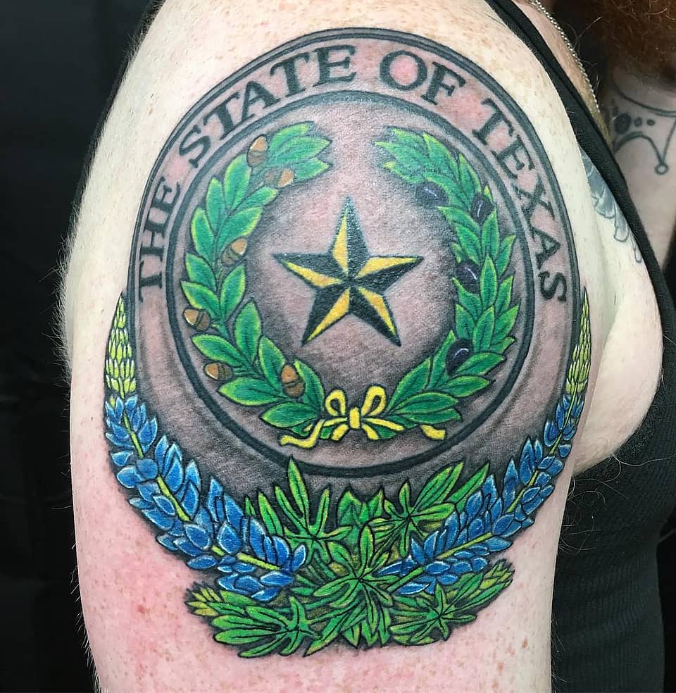 Texas State Seal with Bluebonnets