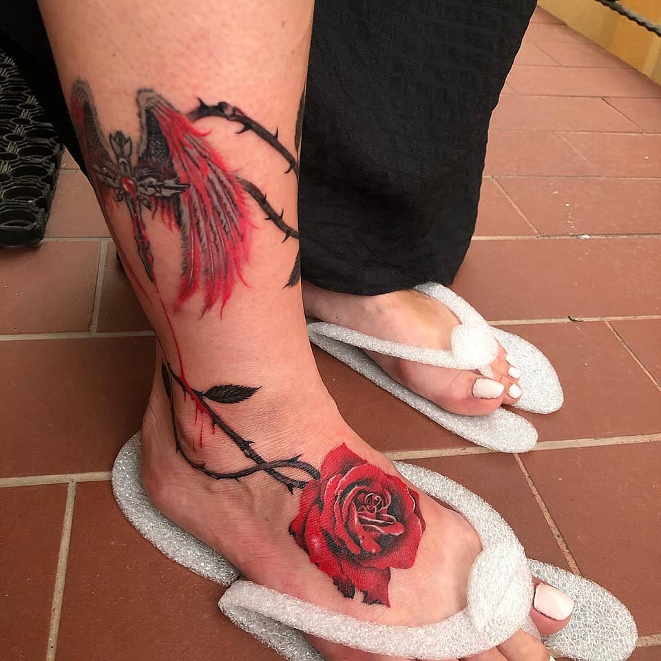 Thorned Rose and Winged Cross