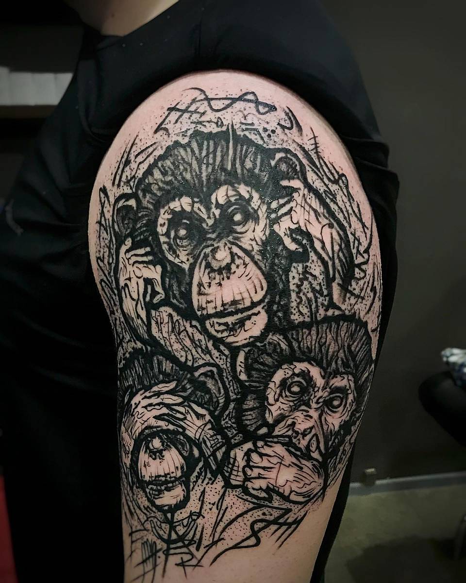Three Wise Monkeys Blackwork