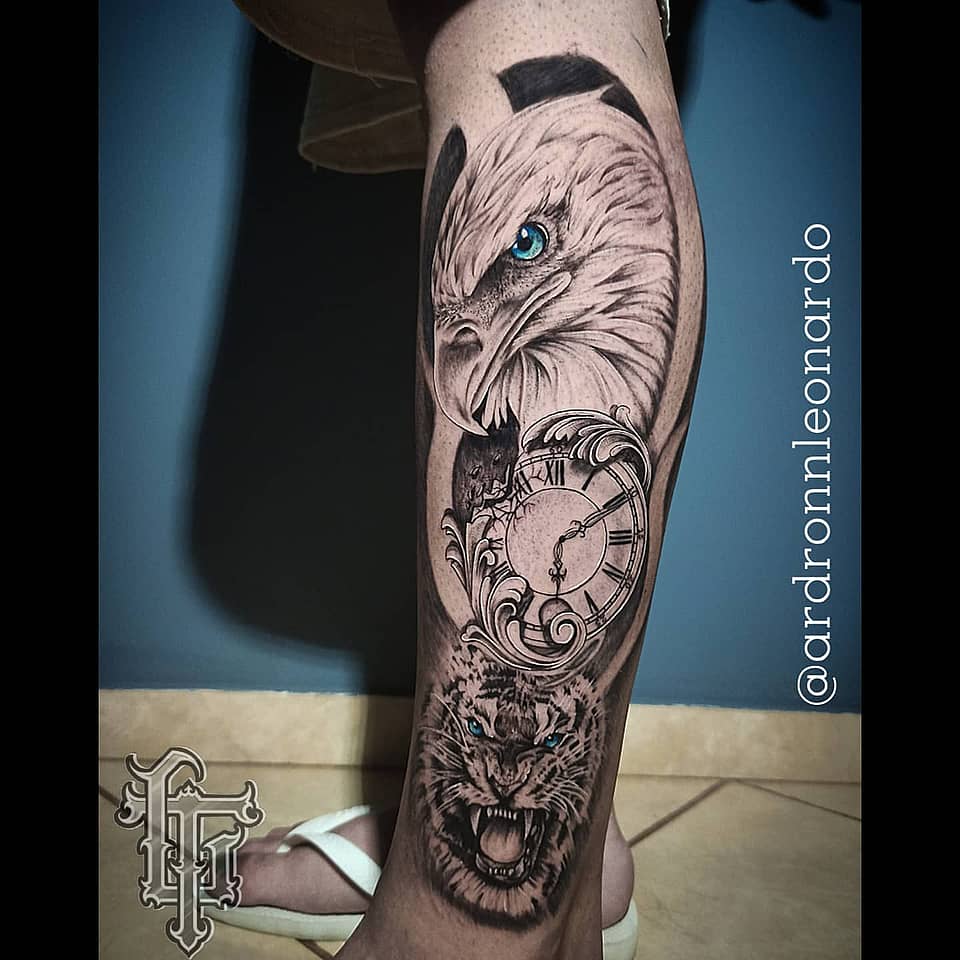 Timeless Fury: Eagle & Tiger Calf Piece
