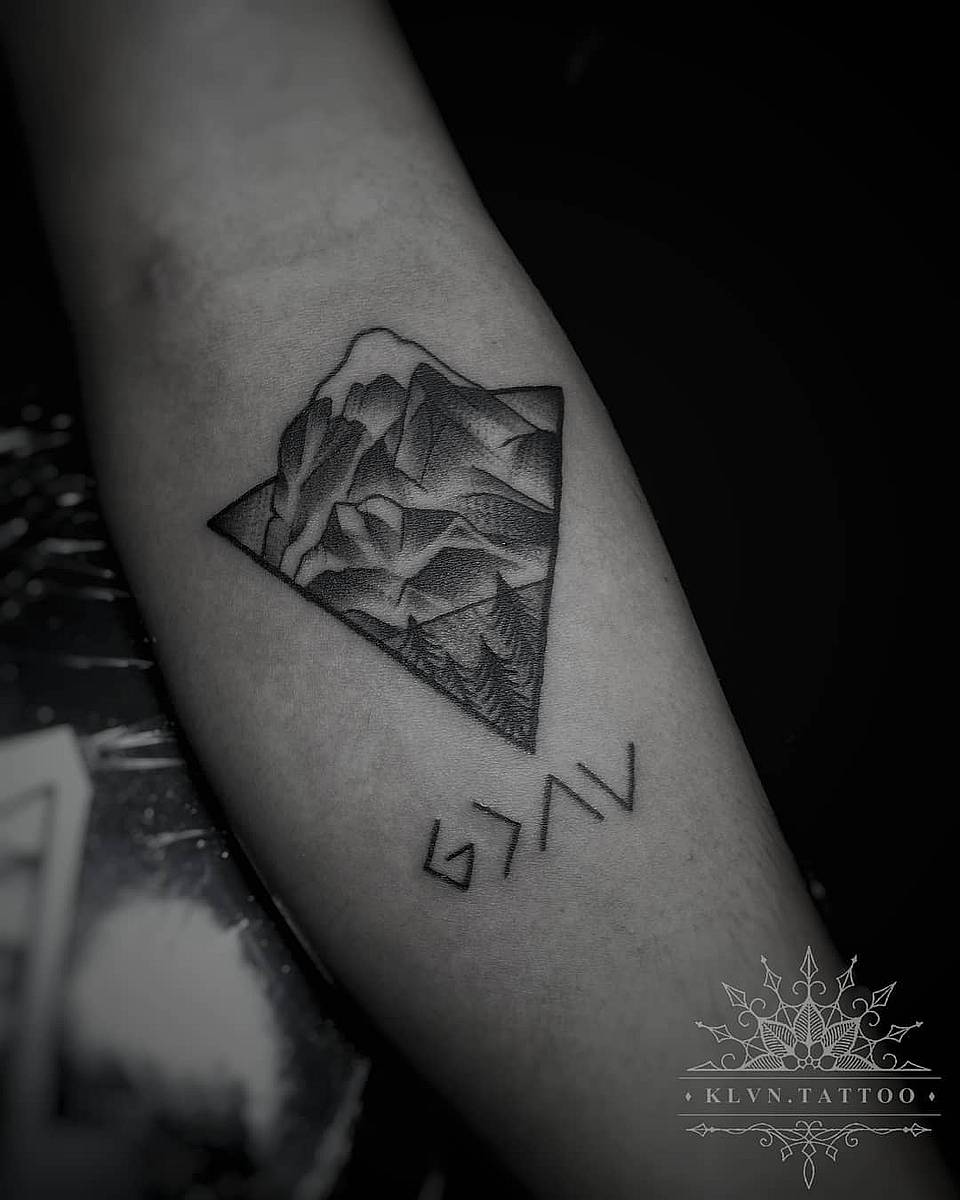 Triangular Mountain Dotwork with Runes