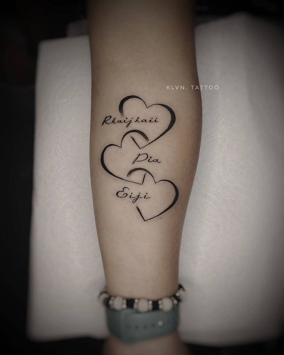 Triple Heart Name Tattoo