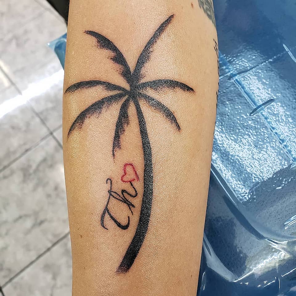 Tropical Palm with Heart Script