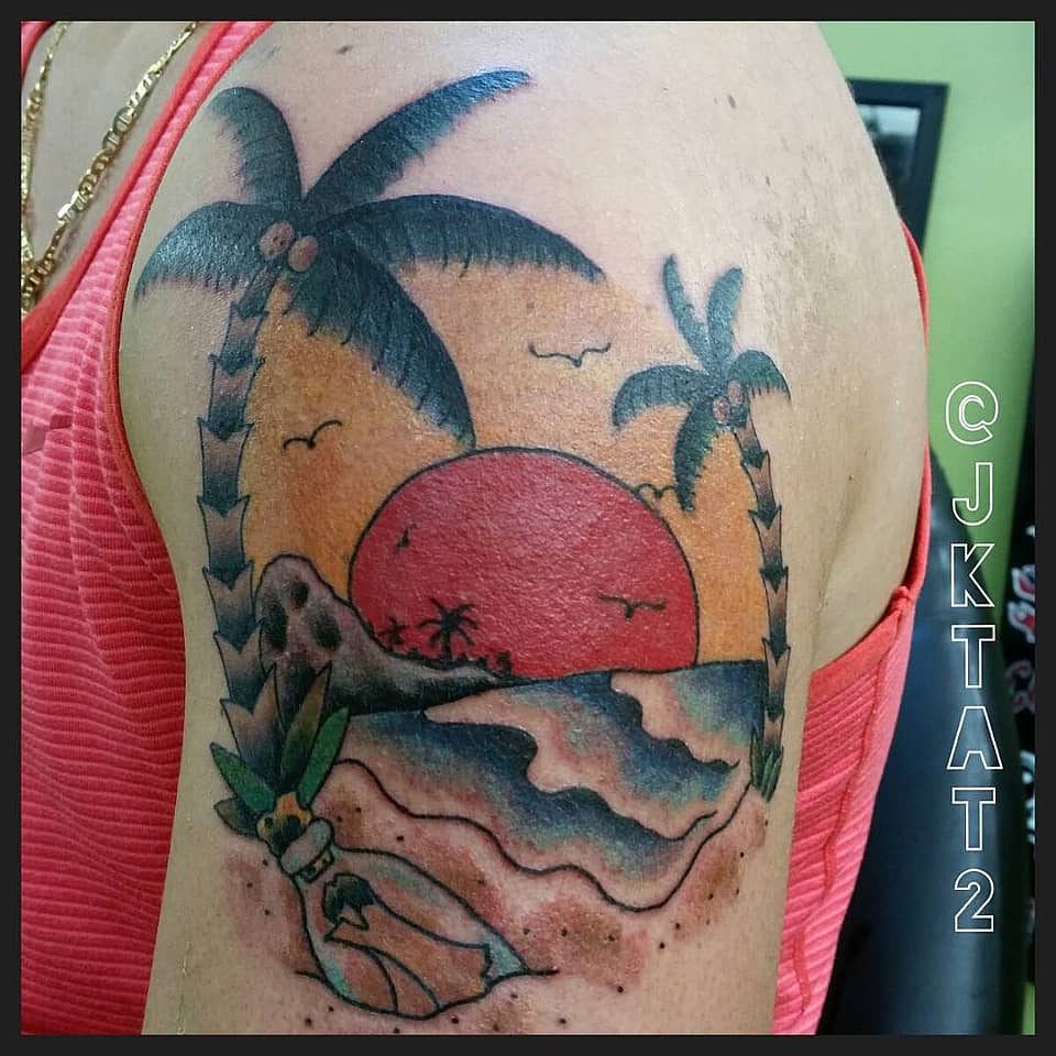 Tropical Sunset Message in a Bottle
